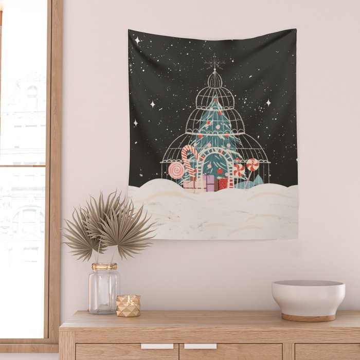 Enchanted Winter Glasshouse Filled with Festive Delights Wall Tapestry Gallery Image 2