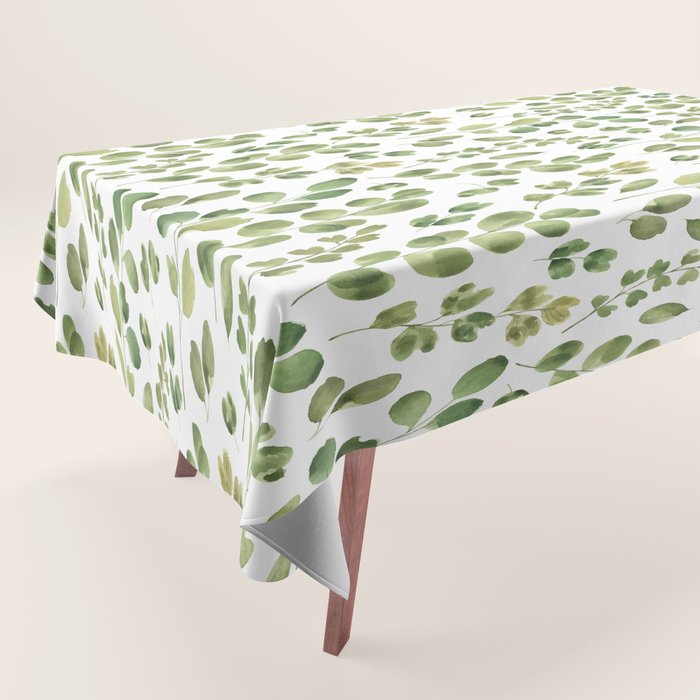 Watercolor green botanical leaves hand painted pattern Tablecloth Gallery Image 1