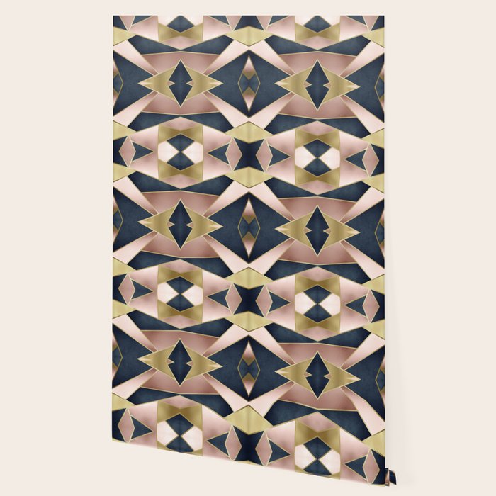 Geometric Art, Rose Gold, Pink and Navy Blue Modern  Wallpaper Gallery Image 2
