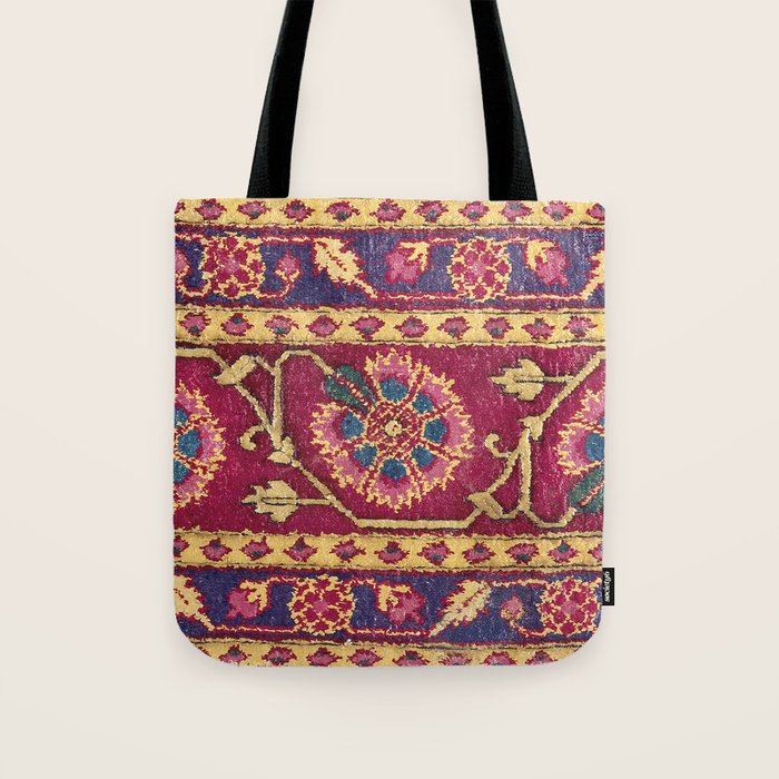Mughal North Indian Late 17th Century Silk Carpet Print Tote Bag Gallery Image 1