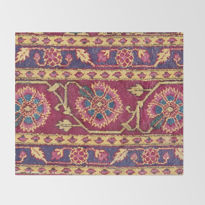 Mughal North Indian Late 17th Century Silk Carpet Print Throw Blanket Gallery Image 2