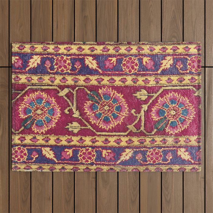 Mughal North Indian Late 17th Century Silk Carpet Print Outdoor Rug Gallery Image 1
