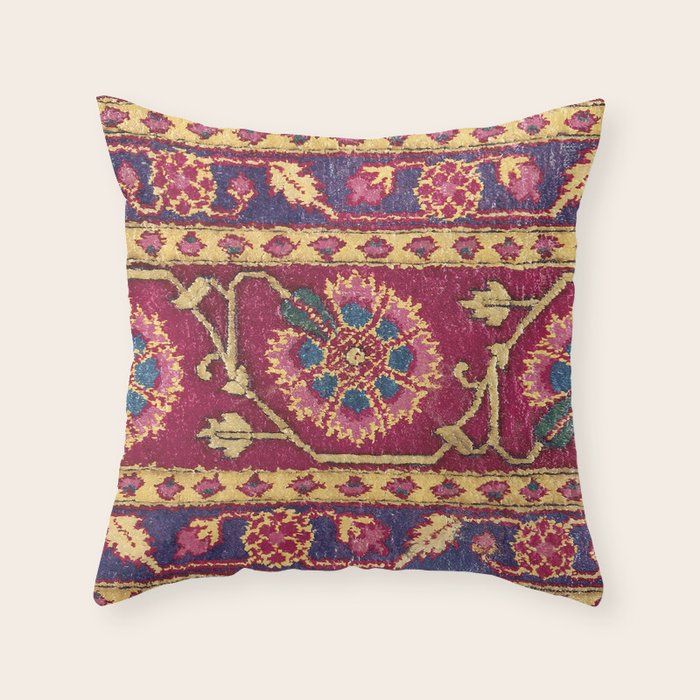 Mughal North Indian Late 17th Century Silk Carpet Print Throw Pillow Gallery Image 6