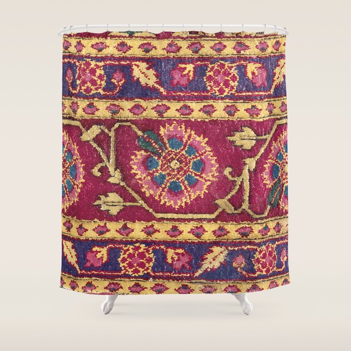 Mughal North Indian Late 17th Century Silk Carpet Print Shower Curtain Gallery Image 1
