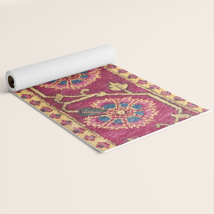Mughal North Indian Late 17th Century Silk Carpet Print Yoga Mat Gallery Image 2