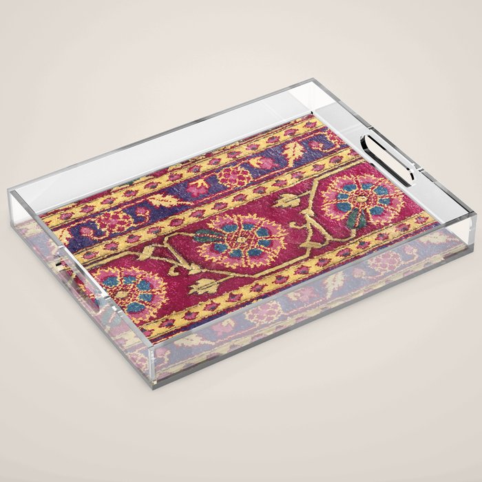 Mughal North Indian Late 17th Century Silk Carpet Print Acrylic Tray Gallery Image 1