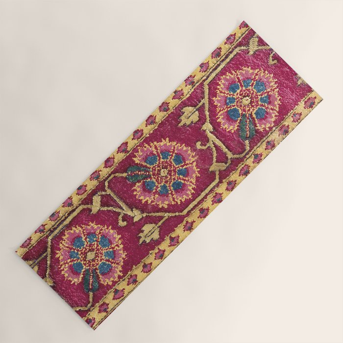Mughal North Indian Late 17th Century Silk Carpet Print Yoga Mat Gallery Image 1