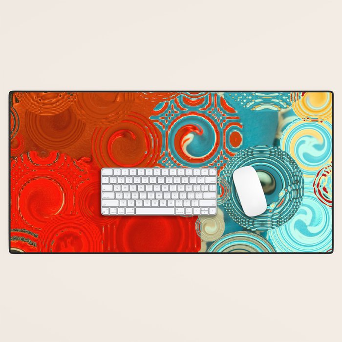 Red and Turquoise Swirls Desk Mat Gallery Image 1