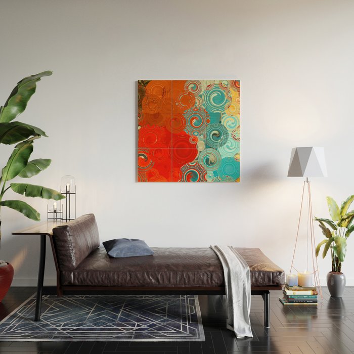 Red and Turquoise Swirls Wood Wall Art Gallery Image 2