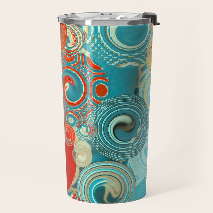 Red and Turquoise Swirls Travel Mug Gallery Image 2