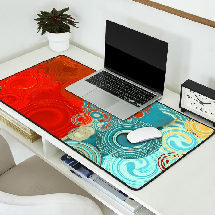 Red and Turquoise Swirls Desk Mat Gallery Image 2