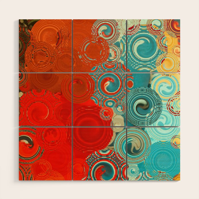 Red and Turquoise Swirls Wood Wall Art Gallery Image 1