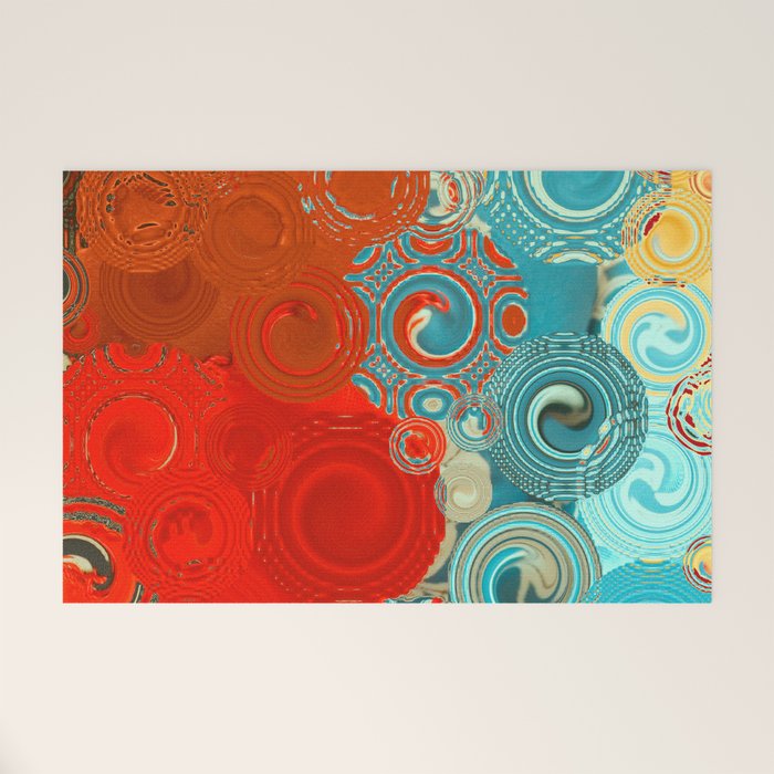 Red and Turquoise Swirls Welcome Mat Gallery Image 1