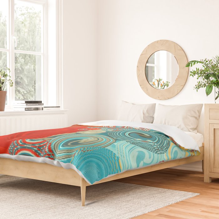 Red and Turquoise Swirls Duvet Cover Gallery Image 2