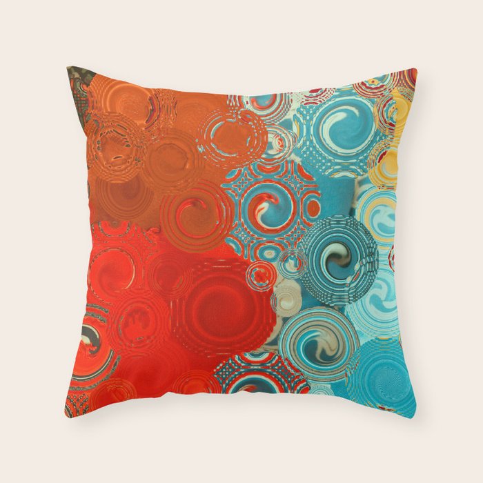 Red and Turquoise Swirls Throw Pillow Gallery Image 1