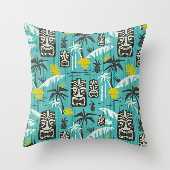 Island Tiki Aqua Throw Pillow Gallery Image 1