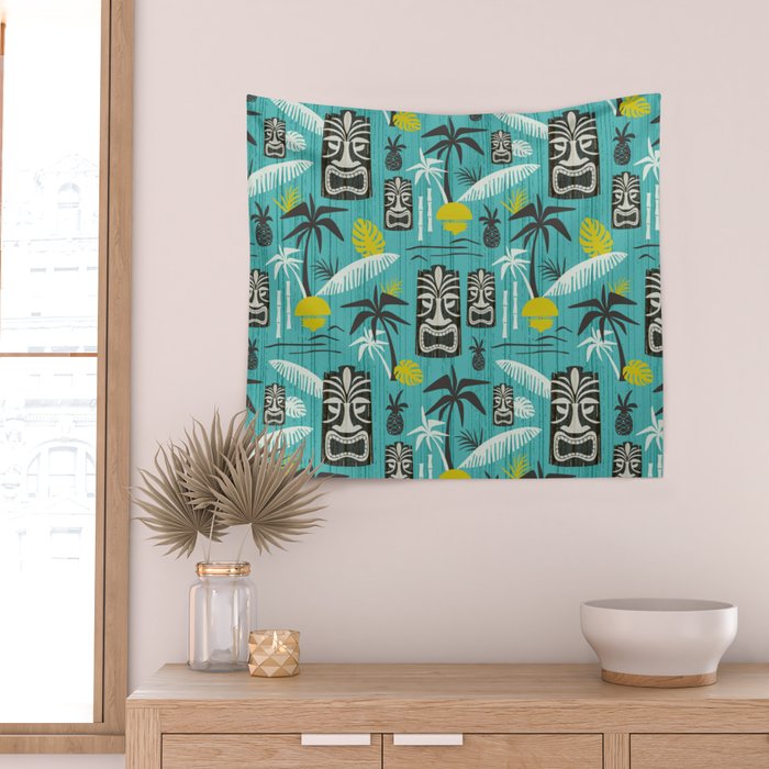 Island Tiki Aqua Wall Tapestry Gallery Image 2