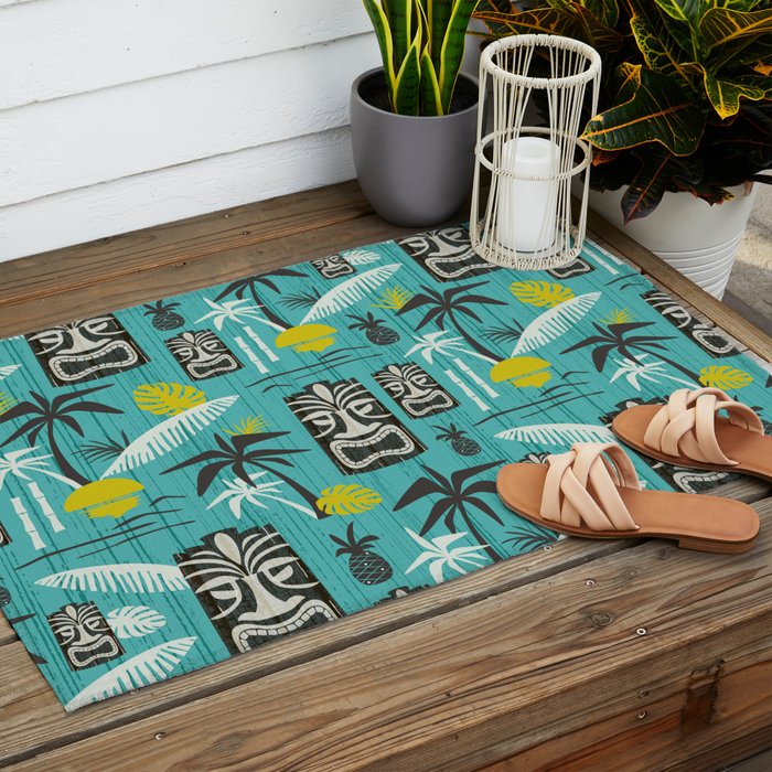 Island Tiki Aqua Outdoor Rug Gallery Image 2