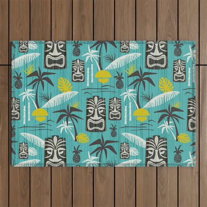 Island Tiki Aqua Outdoor Rug Gallery Image 1