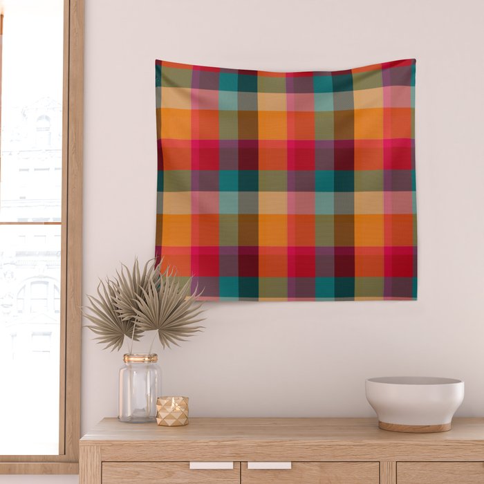 Rainbow Plaid 1 Wall Tapestry Gallery Image 2