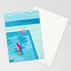 In Deep - memphis throwback swimming athlete palm springs resort vacation country club infinity pool Stationery Card Gallery Image 2