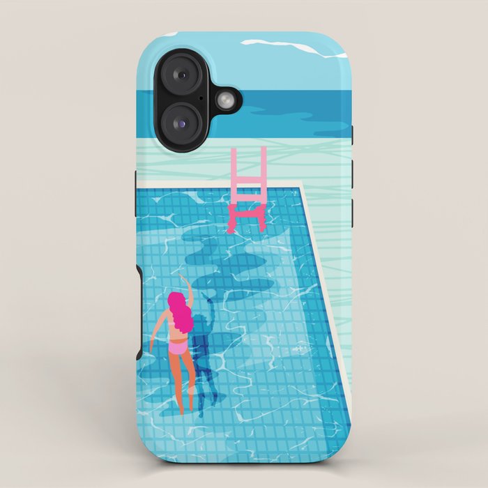 In Deep - memphis throwback swimming athlete palm springs resort vacation country club infinity pool iPhone Case Gallery Image 1