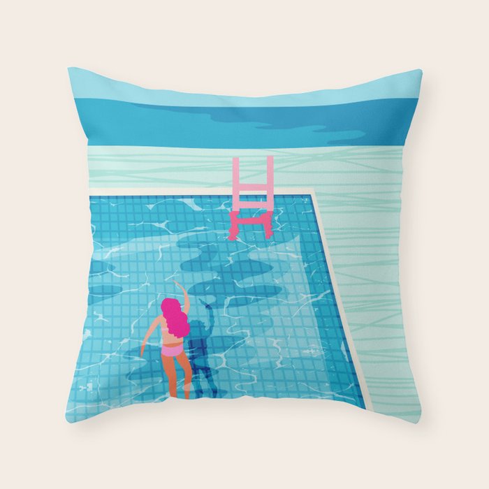 In Deep - memphis throwback swimming athlete palm springs resort vacation country club infinity pool Throw Pillow Gallery Image 6