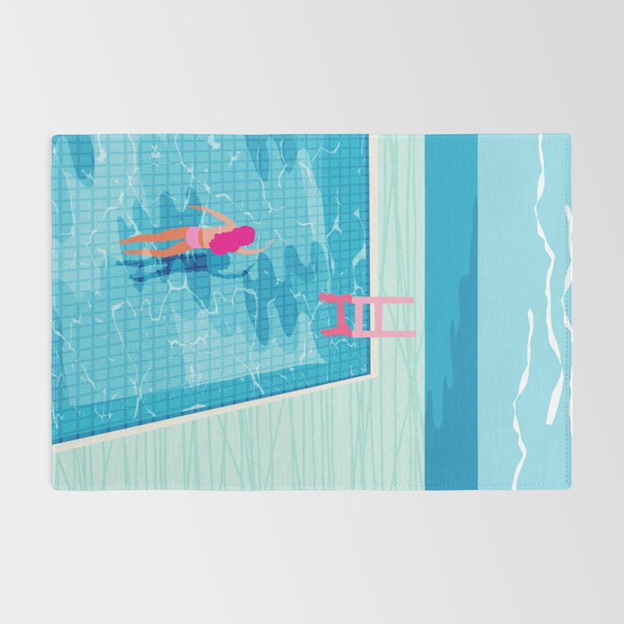 In Deep - memphis throwback swimming athlete palm springs resort vacation country club infinity pool Rug Gallery Image 2