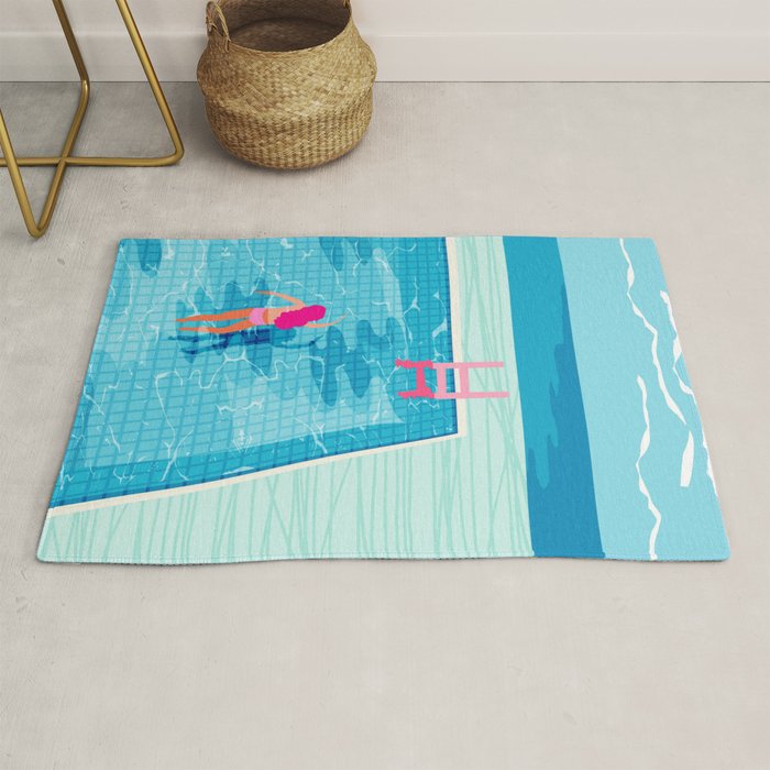 In Deep - memphis throwback swimming athlete palm springs resort vacation country club infinity pool Rug Gallery Image 1
