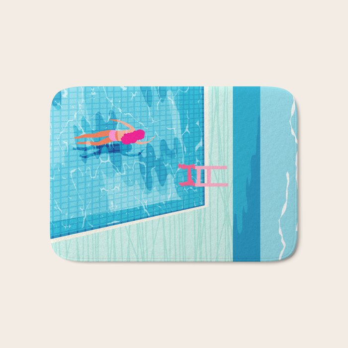 In Deep - memphis throwback swimming athlete palm springs resort vacation country club infinity pool Bath Mat Gallery Image 1