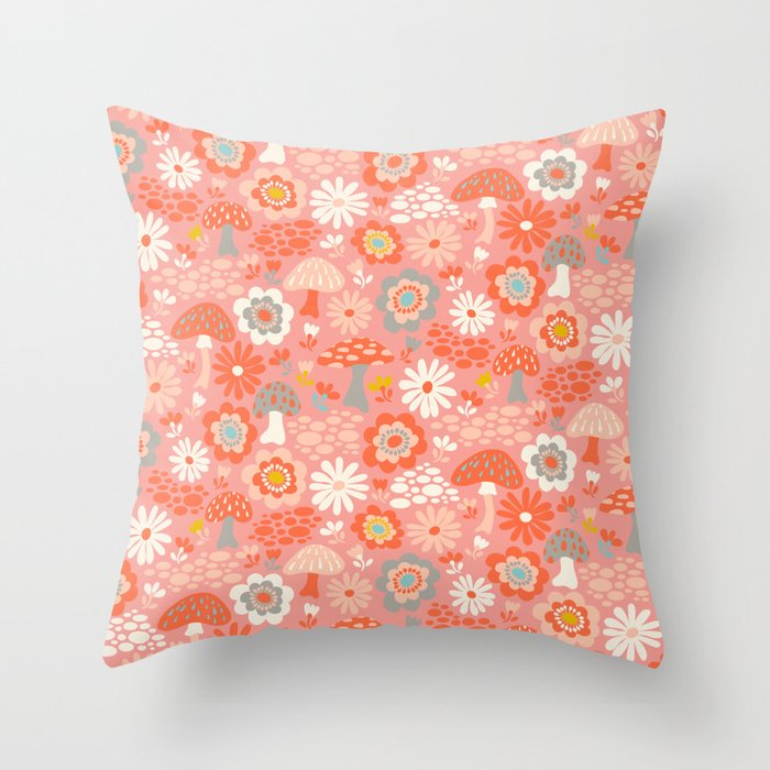 Wild Woodland Floral Mushrooms Throw Pillow Gallery Image 1