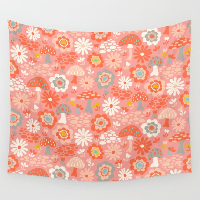Wild Woodland Floral Mushrooms Wall Tapestry Gallery Image 1