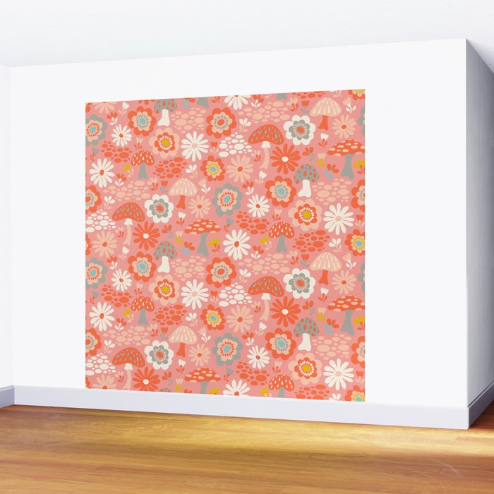 Wild Woodland Floral Mushrooms Wall Mural Gallery Image 2