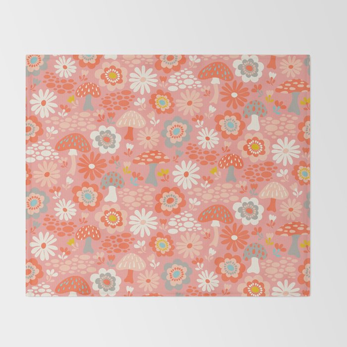 Wild Woodland Floral Mushrooms Throw Blanket Gallery Image 2