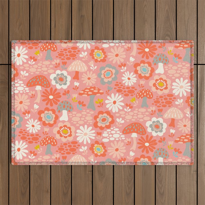 Wild Woodland Floral Mushrooms Outdoor Rug Gallery Image 1