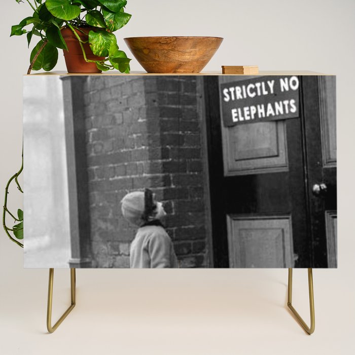 'Strictly No Elephants' vintage humorous child verses the world black and white photograph / black and white photography Credenza Gallery Image 1