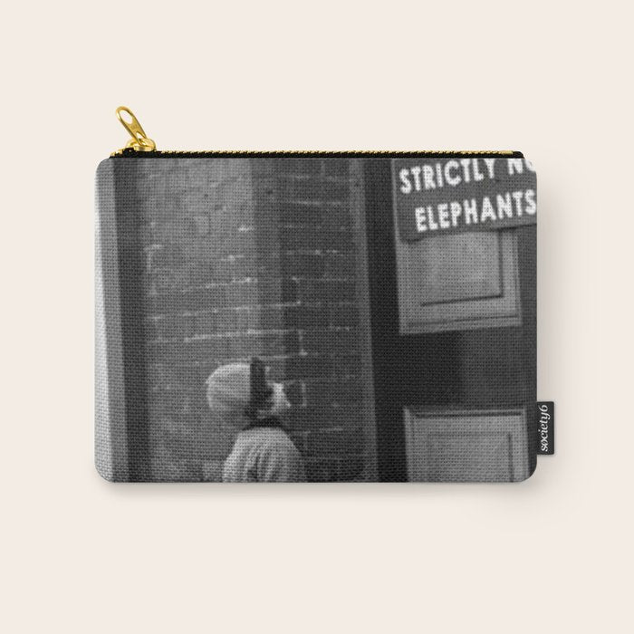 'Strictly No Elephants' vintage humorous child verses the world black and white photograph / black and white photography Carry All Pouch Gallery Image 1