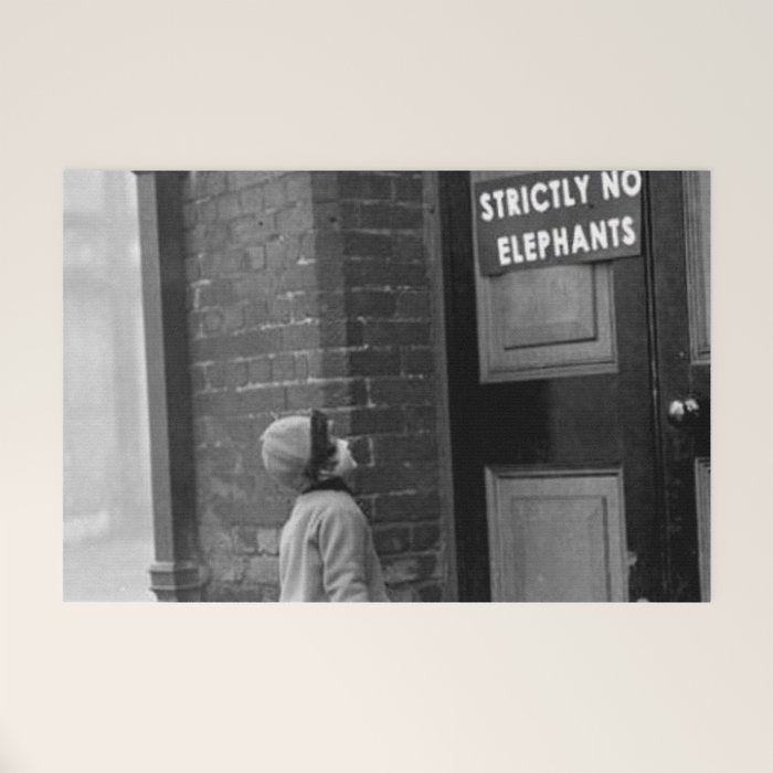 'Strictly No Elephants' vintage humorous child verses the world black and white photograph / black and white photography Welcome Mat Gallery Image 1