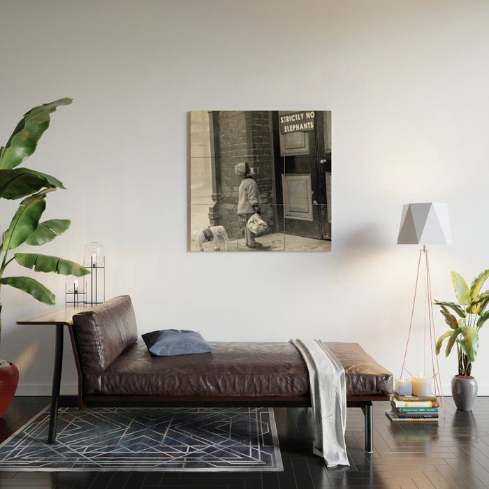 'Strictly No Elephants' vintage humorous child verses the world black and white photograph / black and white photography Wood Wall Art Gallery Image 2