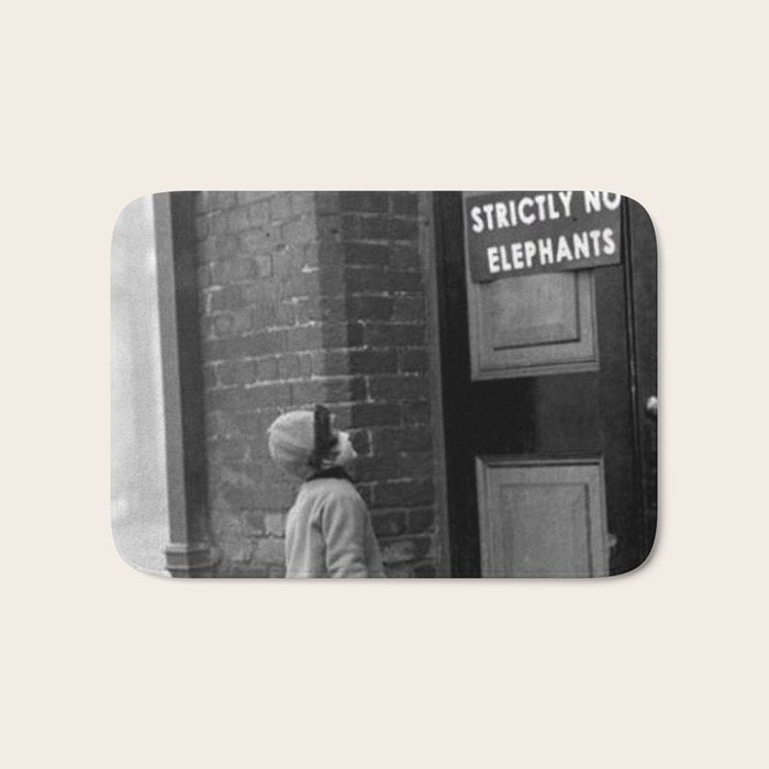 'Strictly No Elephants' vintage humorous child verses the world black and white photograph / black and white photography Bath Mat Gallery Image 1
