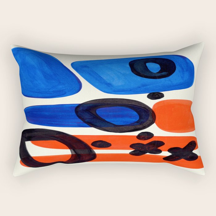 Blue Orange Fun Colorful Mid Century Modern Abstract Painting Shapes Pattern Rectangular Pillow Gallery Image 1