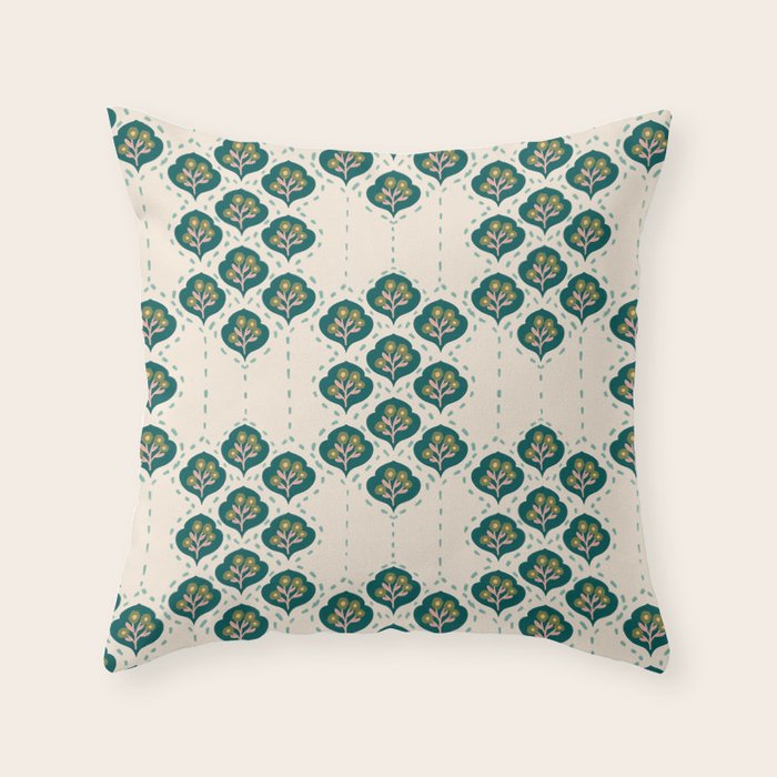Block-Print Floral Throw Pillow Gallery Image 1