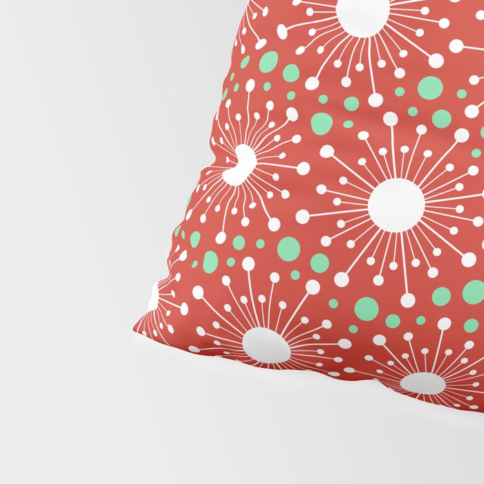 Christmas Holiday MidCentury Modern Atomic Snowflakes in Red Green and White Pillow Sham Gallery Image 4