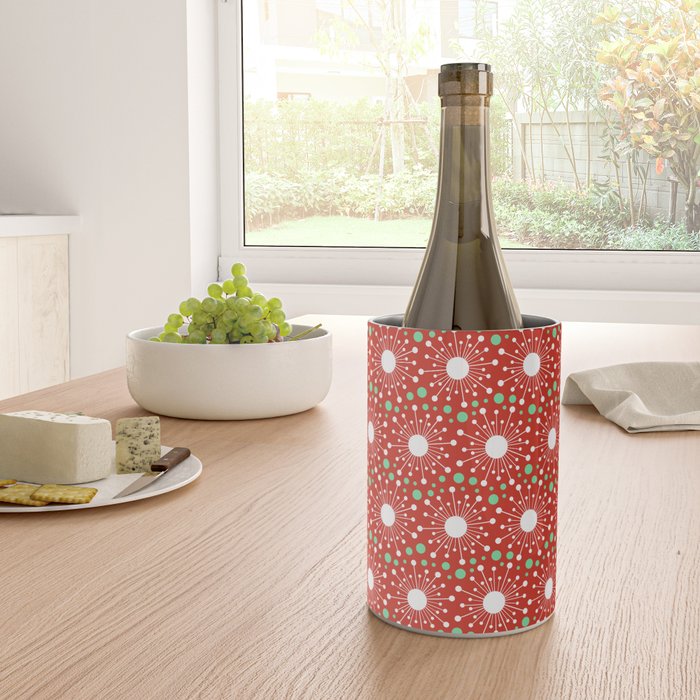 Christmas Holiday MidCentury Modern Atomic Snowflakes in Red Green and White Wine Chiller Gallery Image 4