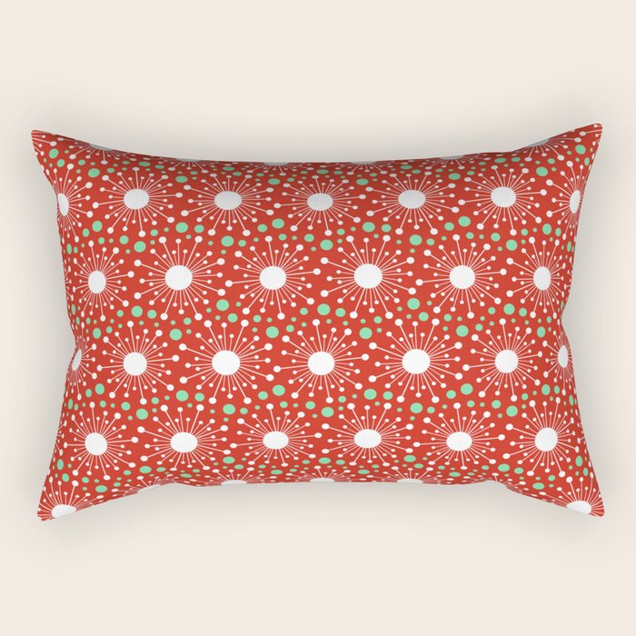 Christmas Holiday MidCentury Modern Atomic Snowflakes in Red Green and White Rectangular Pillow Gallery Image 2