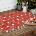 Christmas Holiday MidCentury Modern Atomic Snowflakes in Red Green and White Outdoor Rug Gallery Image 2