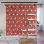 Christmas Holiday MidCentury Modern Atomic Snowflakes in Red Green and White Wall Mural Gallery Image 1