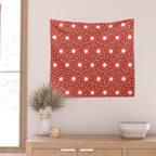 Christmas Holiday MidCentury Modern Atomic Snowflakes in Red Green and White Wall Tapestry Gallery Image 2