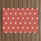 Christmas Holiday MidCentury Modern Atomic Snowflakes in Red Green and White Outdoor Rug Gallery Image 1