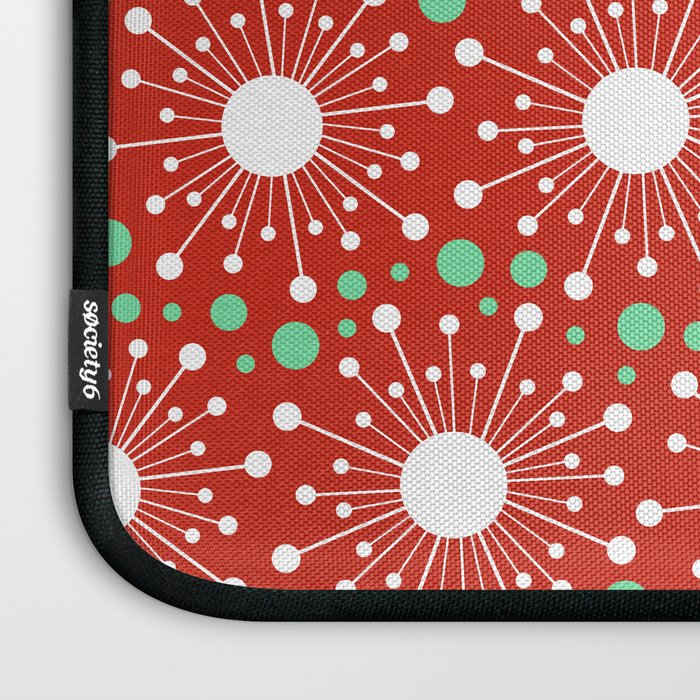 Christmas Holiday MidCentury Modern Atomic Snowflakes in Red Green and White Laptop Sleeve Gallery Image 3